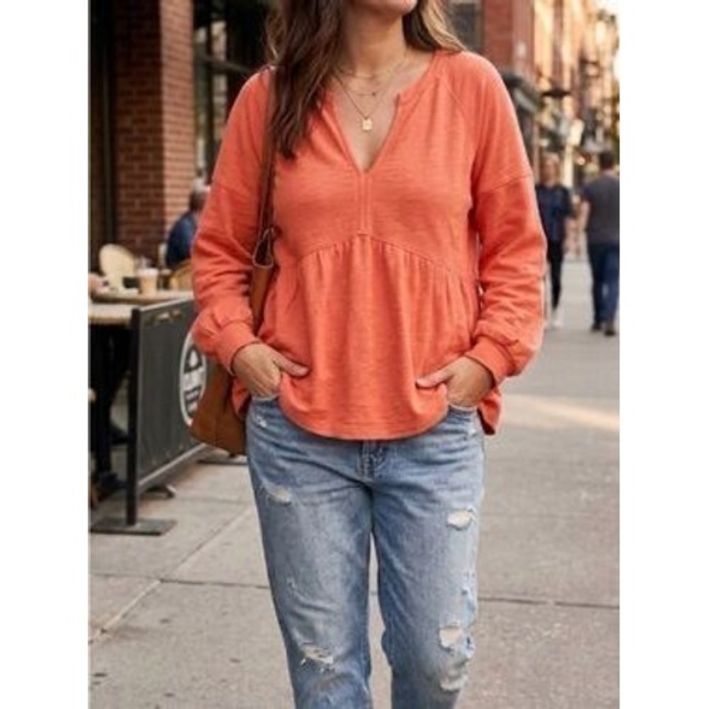 Pilcro Anthropologie Top Size Small 100% Cotton Orange Oversized Relaxed Fit